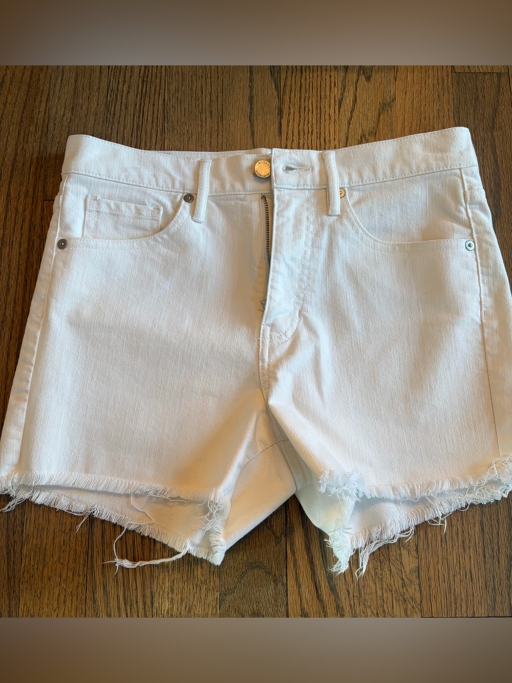 Banana Republic High Rise White Denim Frayed Hem Shorts Size 28